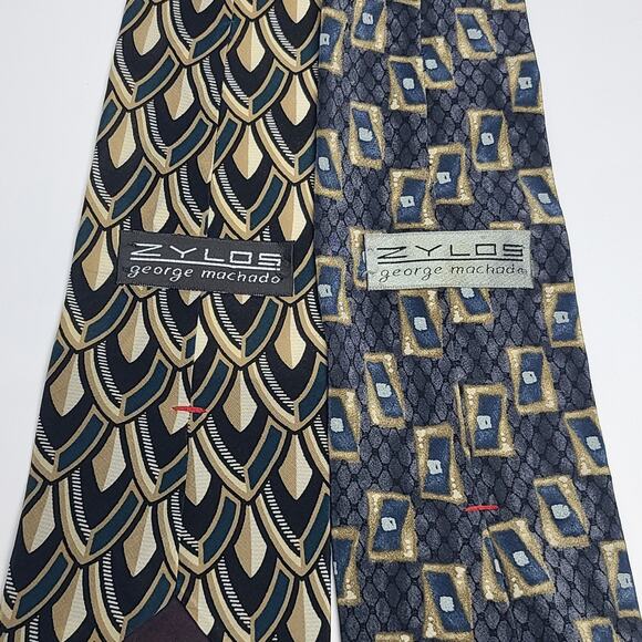 Zylos George Machado 100% Italian Silk Necktie Lot Of 2 Blue Abstract - Picture 2 of 4